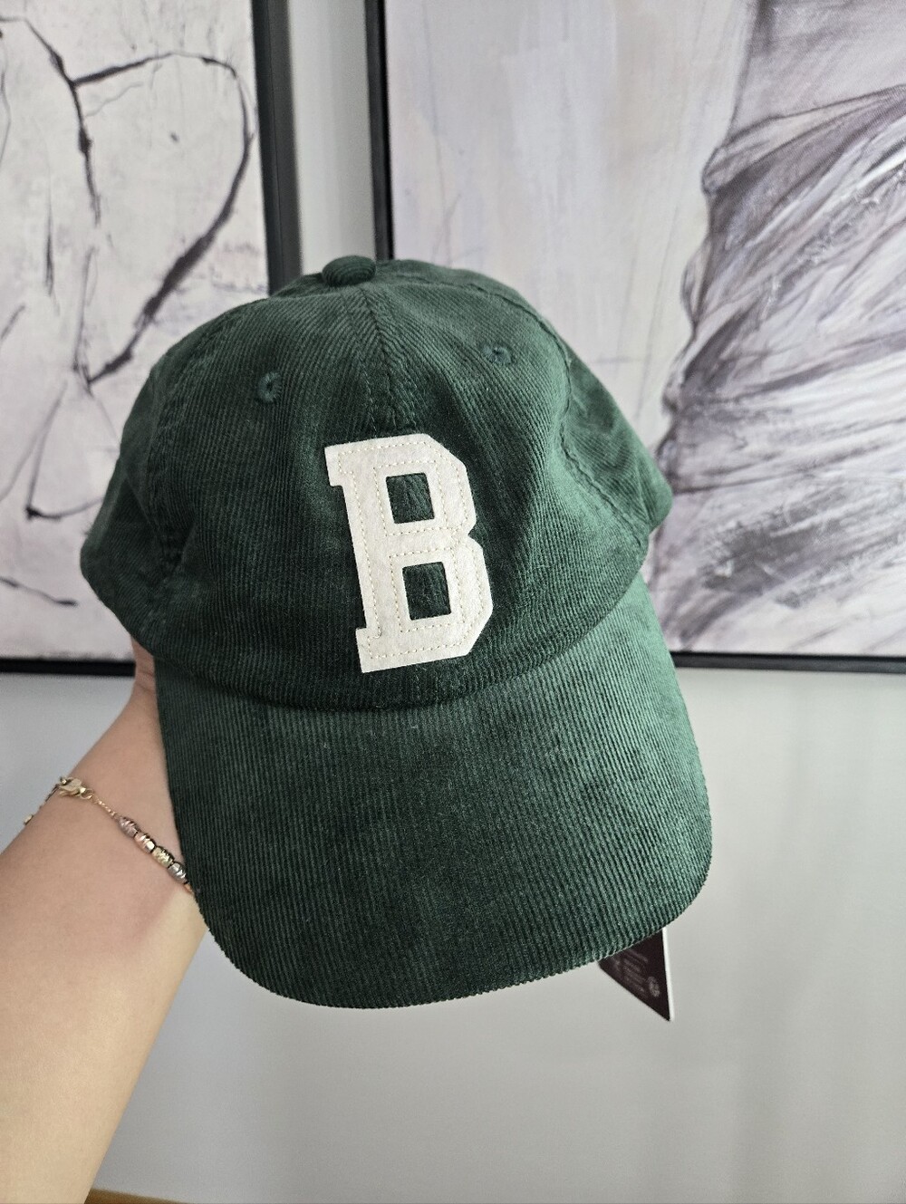 NWT Bátur Amsterdam Green Corduroy B Logo Adjustable Baseball Cap Hat